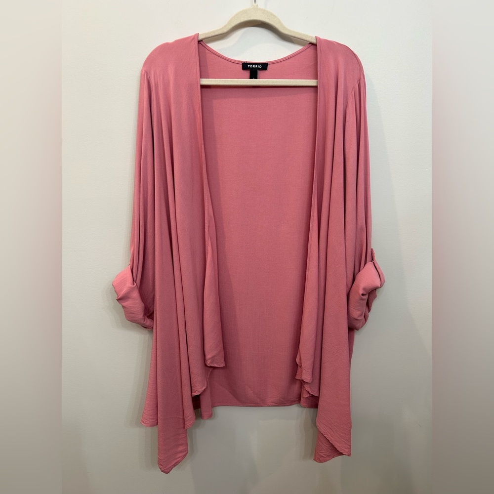 Torrid Drape Kimono Textured Stretch Rayon Dusty Pink Plus Size 3 Cardigan